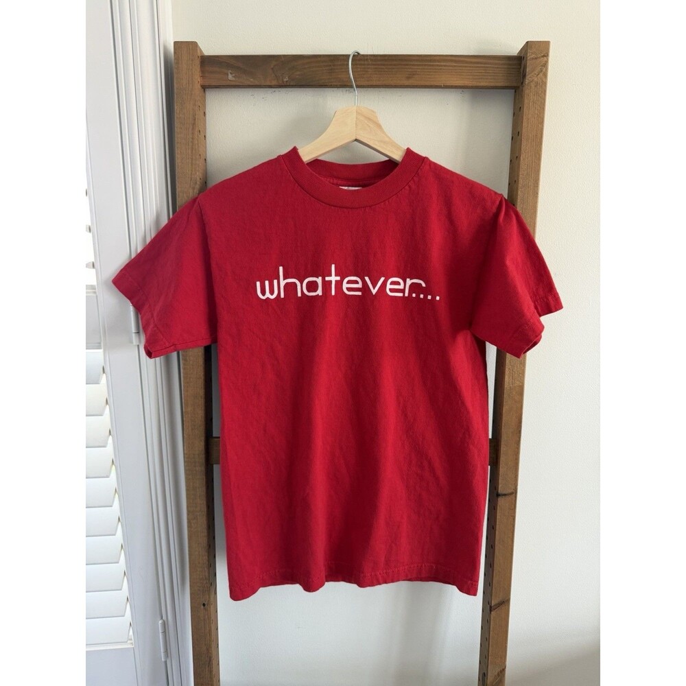 Vintage 90s Whatever… Text Word Graphic T Shirt Red AAA Small